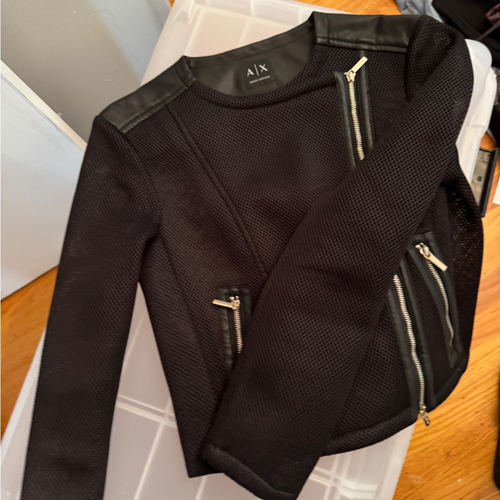 Armani Exchange Black Leather Mesh Jacket